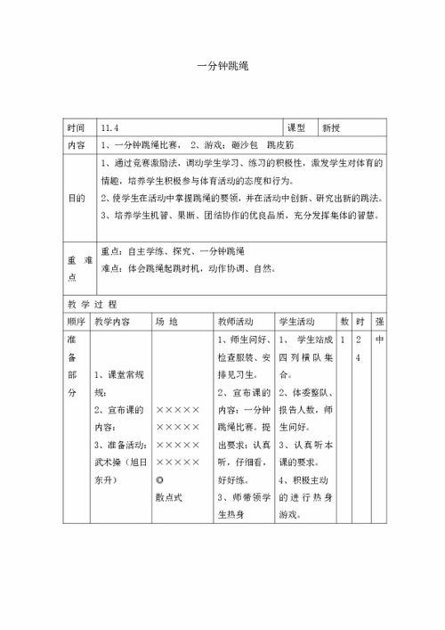 六年级体育教案 一分钟跳绳 全国通用 