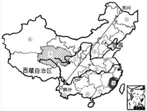 读图.完成下列问题. 1 在图中填注渤海.西藏自治区. 2 请将与下列叙述相符的图中阴影省份代码A.B填在对应括号内.a位于地势第三级.Bb地势高.人口密度小.Ac隔台湾海峡与台湾省相望 