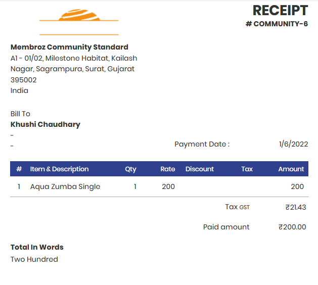 Manage Community Receipt