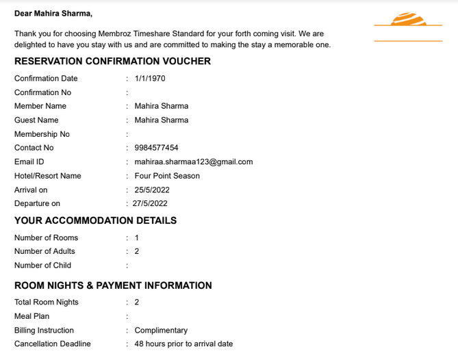 reservation confirmation voucher