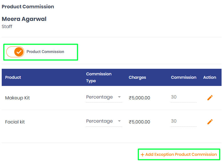 Manage Product Commission